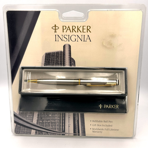 ปากกาลูกลื่น PARKER Insignia Made In USA ตัวเรือนเงิน ปลายปากและชุดเหน็บทอง (NEW)