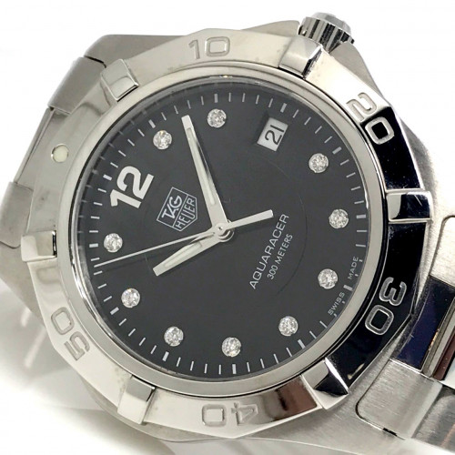 TAG HEUER 2000 Aquaracer Diamond Quartz date ขนาด 38mm หน้าปัดดำประดับเพชรแท้ 10 เม็ด Original บอกวั 1