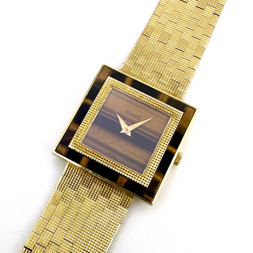PIAGET Tiger Eye Dial 18k Yellow Gold 1970s Manual Winding Unisex Size 25x25 mm. (Rare item) 1