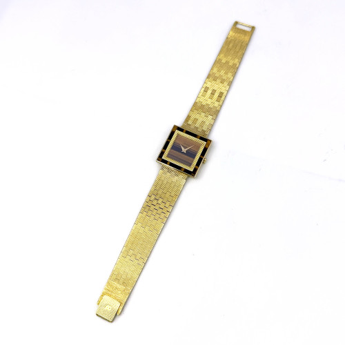 PIAGET Tiger Eye Dial 18k Yellow Gold 1970s Manual Winding Unisex Size 25x25 mm. (Rare item) 9