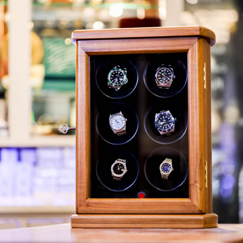 กล่องหมุนนาฬิกาออโตเมติก Watch Winder 6 เรือน ขนาด 18.5x28x40.5 cm. (กว้างxยาวxสูง)