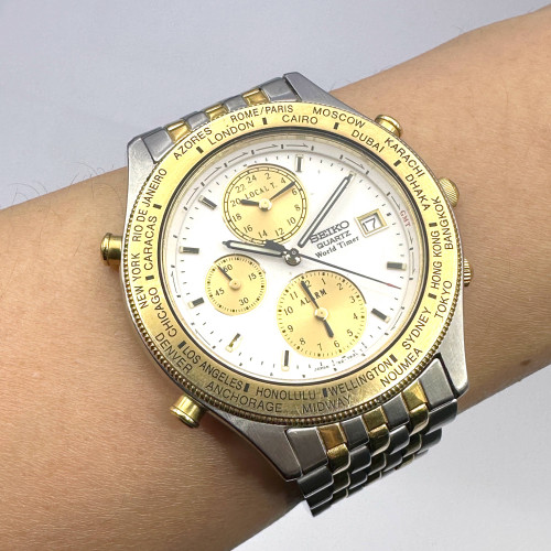 SEIKO World Timer 5T52-7A20 Quartz Date Alarm Watch Size 39 mm. (Pre-owned) 7