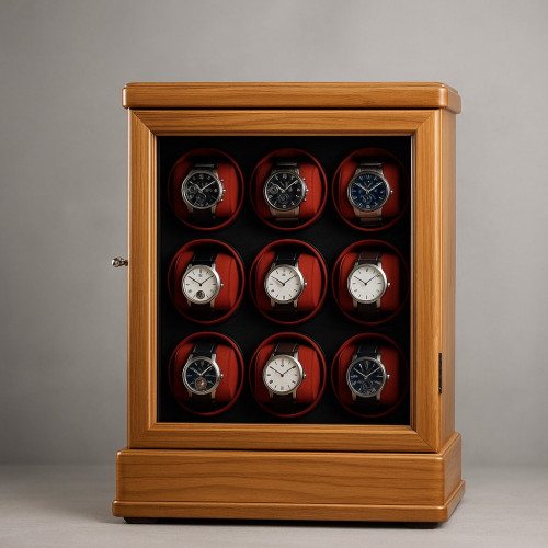 กล่องหมุนนาฬิกาออโตเมติก Solid Luxury Watch Winder บรรจุ 9 เรือน ฟังก์ชั่นการทำงานที่สมบูรณ์แบบ ปรับ