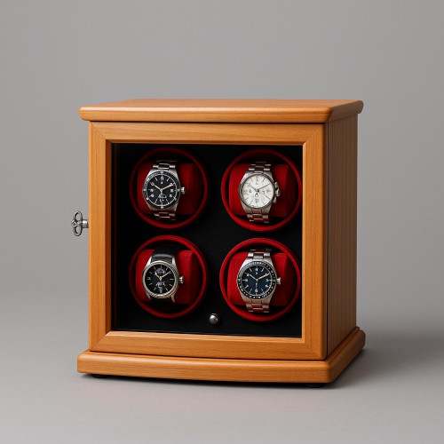กล่องหมุนนาฬิกาออโตเมติก Solid Luxury Watch Winder บรรจุ 4 เรือน ฟังก์ชั่นการทำงานที่สมบูรณ์แบบ ปรับ