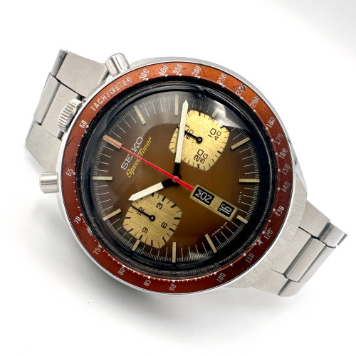 SEIKO Bullhead Brown SpeedTimer 1976 Automatic Chronograph Size 46×43 mm. (Rare item)