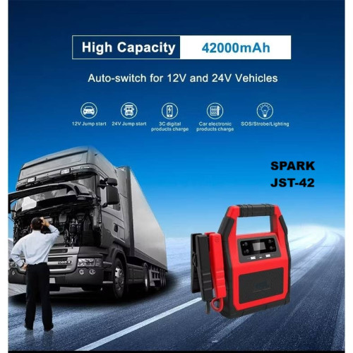 เครื่องจั๊มสตาร์ทแบตเตอรี่ SPARK รุ่น JST-42 ขนาด 12V/24V 42000 mAh
