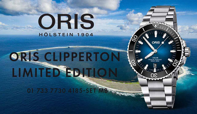 Oris Watch Aquis Clipperton Limited Edition  733 7730 4185-Set MB โอริสได้เปิดตัวนาฬิการุ่น Oris Clipperton Limited Edition นาฬิกาสําหรับนักประดาน้ำ บนฐานของรุ่น Aquis รายได้ส่วนหนึ่งจากการจัดจําหน่