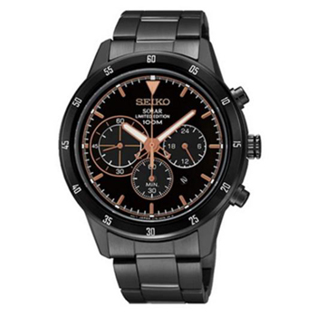SEIKO Solar Chronograph Limited Edition Men\'s Watch นาฬิกาข้อมือผู้ชาย สีดำ สายสแตนเลส รุ่น SSC339P